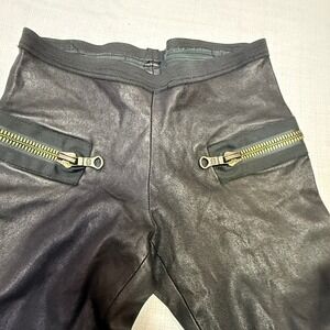 Black Lambskin Leather Pants Skinny Zip Pocket Long Inseam 36" Waist 28